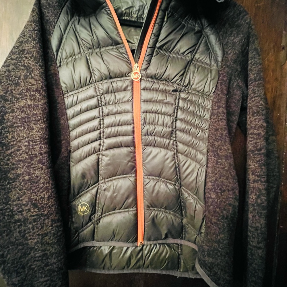 Michael Kors Women's Black and Dark Gray Puffer Jacket